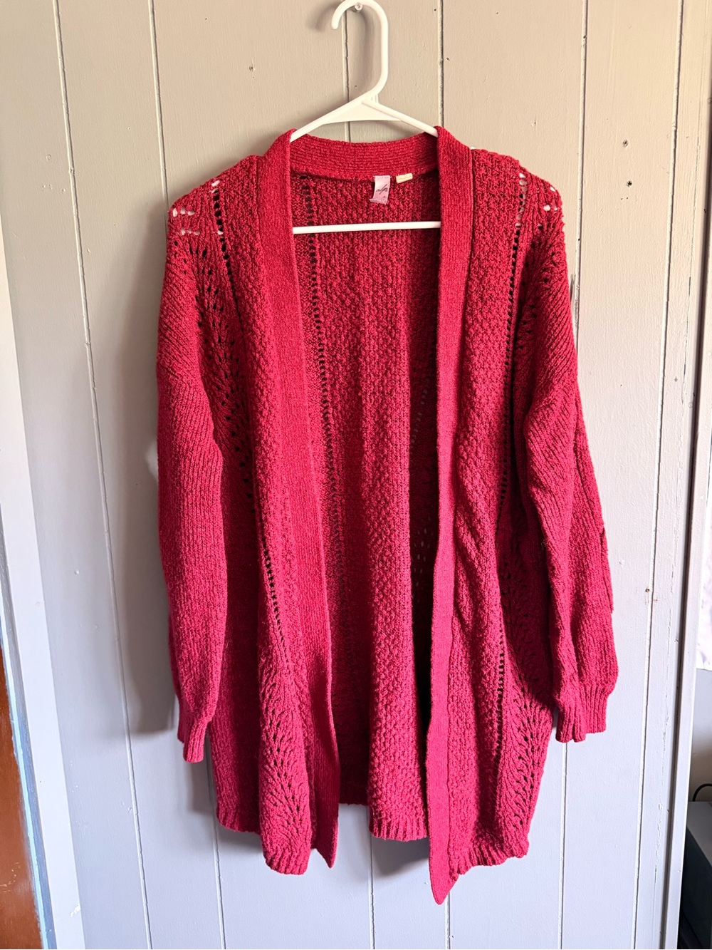 Alya Open-Front Red Knit Cardigan
